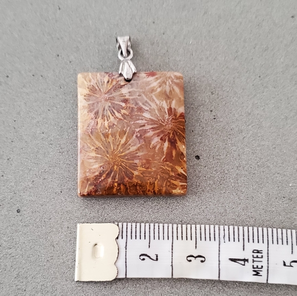 Natural Fossil Stone Pendant 18kt white gold - New - Picture 5 of 5